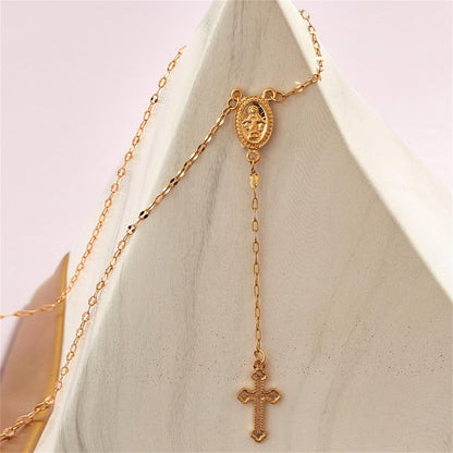 Dainty Lariat Cross Rosary Necklace - Veinci