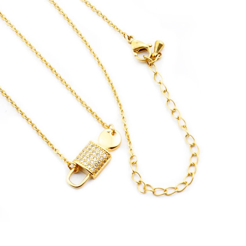 Dainty Lock And Key Lovers Necklace - Veinci