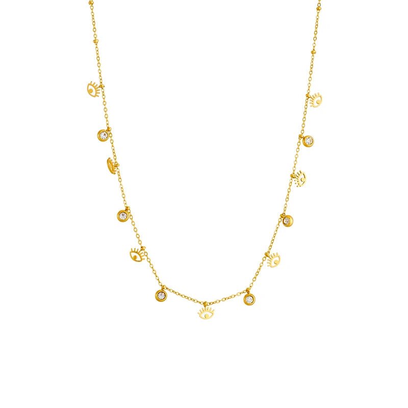 Dainty Minimal Evil Eye Diamond Necklace - Veinci