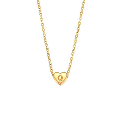 Dainty Minimal Heart Initial Letter Necklace - Veinci