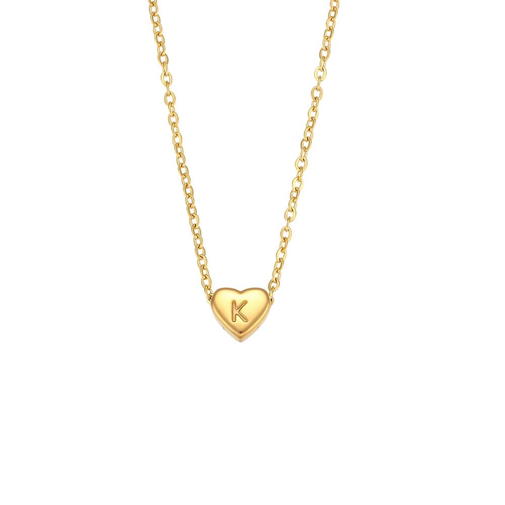 Dainty Minimal Heart Initial Letter Necklace - Veinci