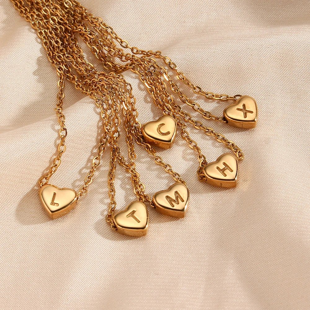 Dainty Minimal Heart Initial Letter Necklace - Veinci