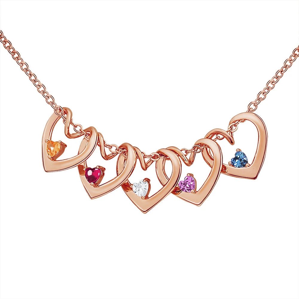 Dainty Name & Birthstone Heart Charm Bangle Bracelet & Necklace - Veinci