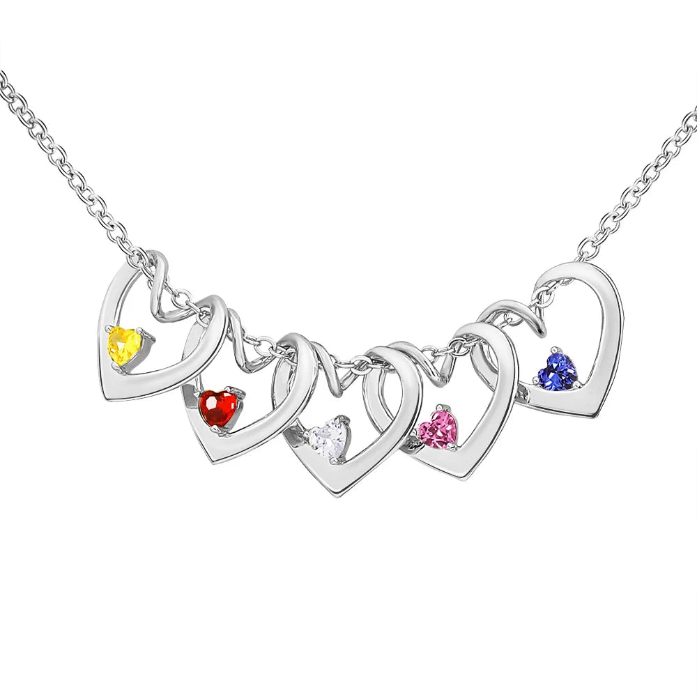 Dainty Name & Birthstone Heart Charm Bangle Bracelet & Necklace - Veinci