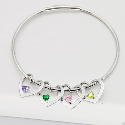 Dainty Name & Birthstone Heart Charm Bangle Bracelet & Necklace - Veinci