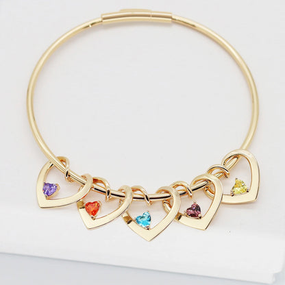 Dainty Name & Birthstone Heart Charm Bangle Bracelet & Necklace - Veinci