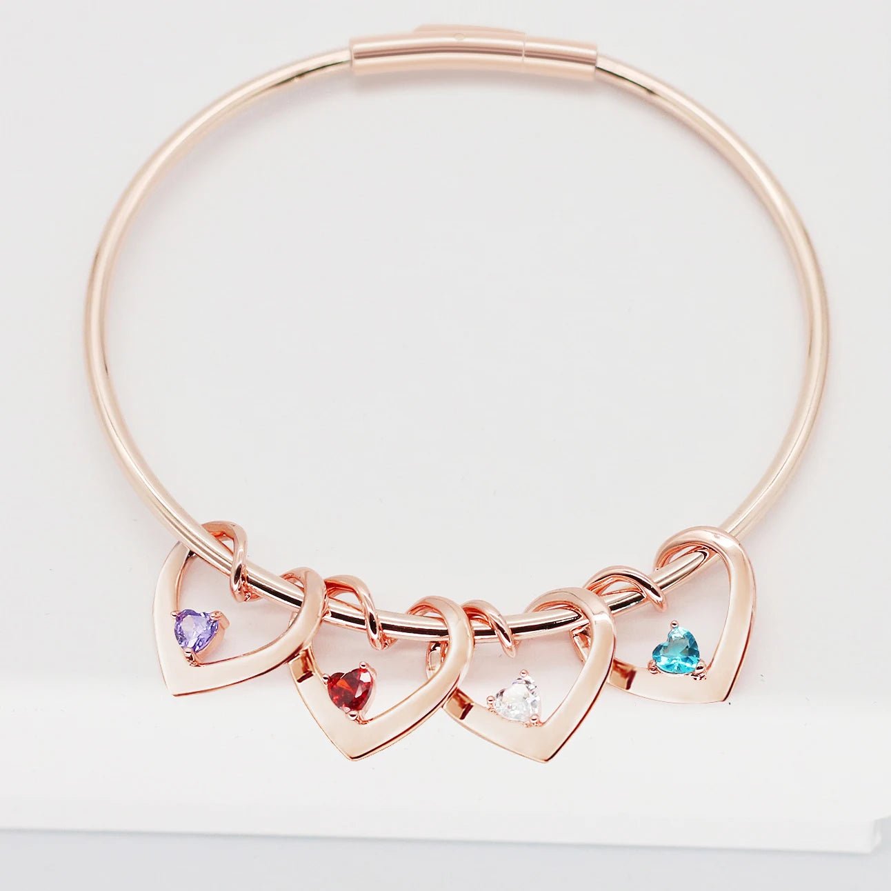 Dainty Name & Birthstone Heart Charm Bangle Bracelet & Necklace - Veinci