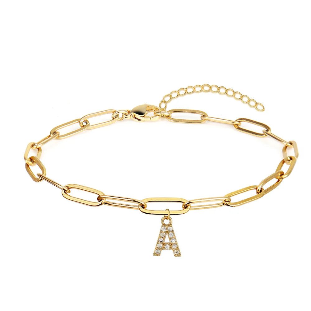 Dainty Paperclip Letter Initial Bracelet - Veinci