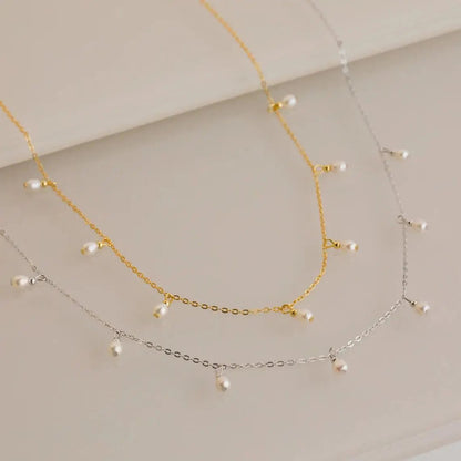 Dainty Pearl Droplets Necklace - Veinci