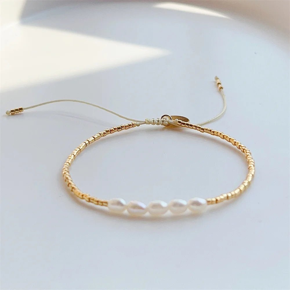 Dainty Pearl Golden Beaded Bracelet - Veinci