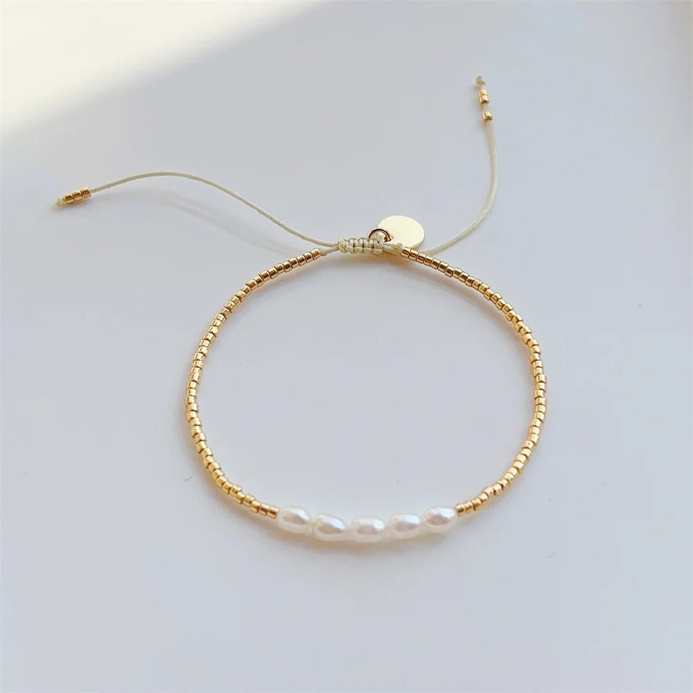 Dainty Pearl Golden Beaded Bracelet - Veinci