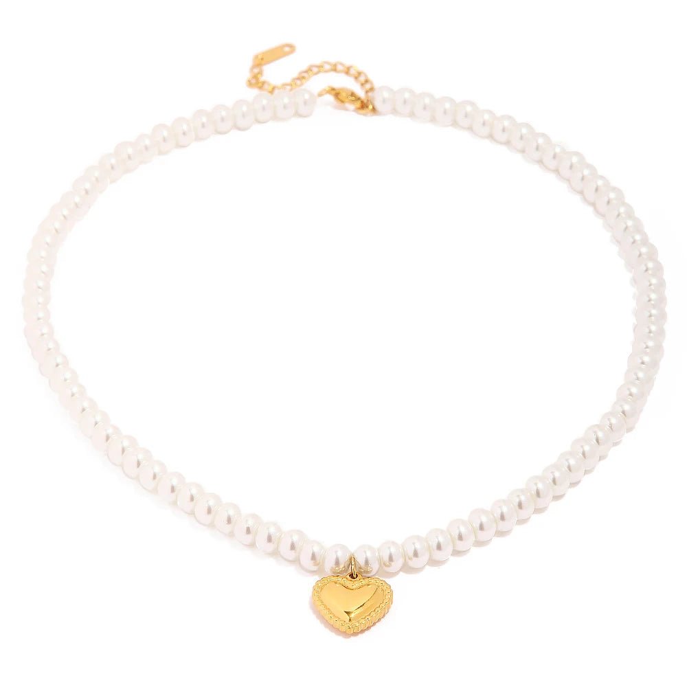 Dainty Pearl Golden Heart Necklace - Veinci