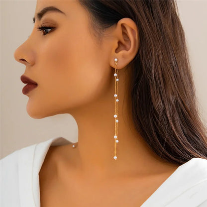 Dainty Pearl Long Tassel Earrings - Veinci