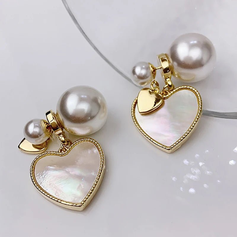 Dainty Pearl Stud Heart Shell Earrings - Veinci