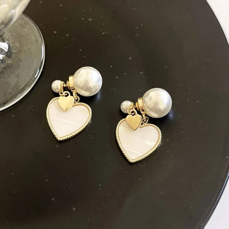 Dainty Pearl Stud Heart Shell Earrings - Veinci