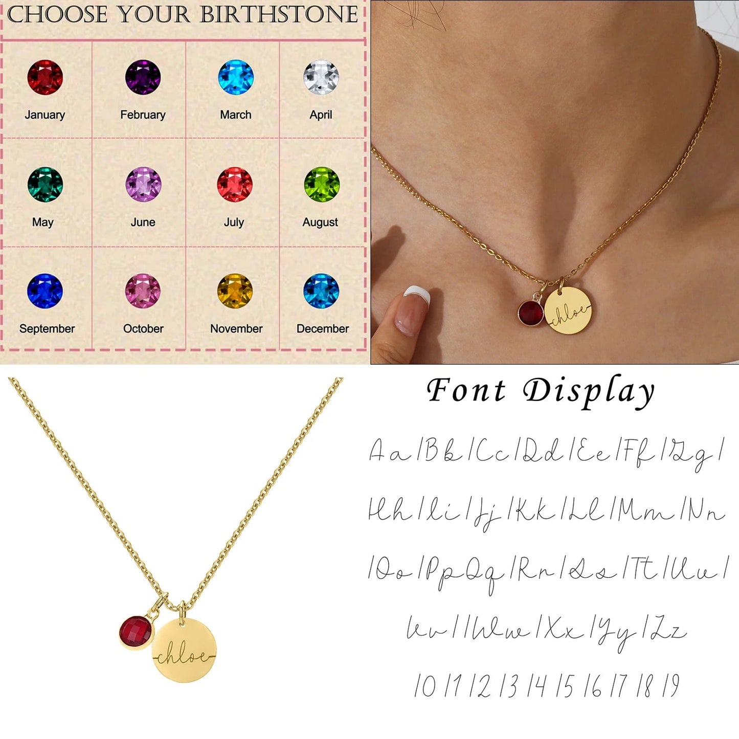 Dainty Personalized Name & Birthstone Necklace - Veinci