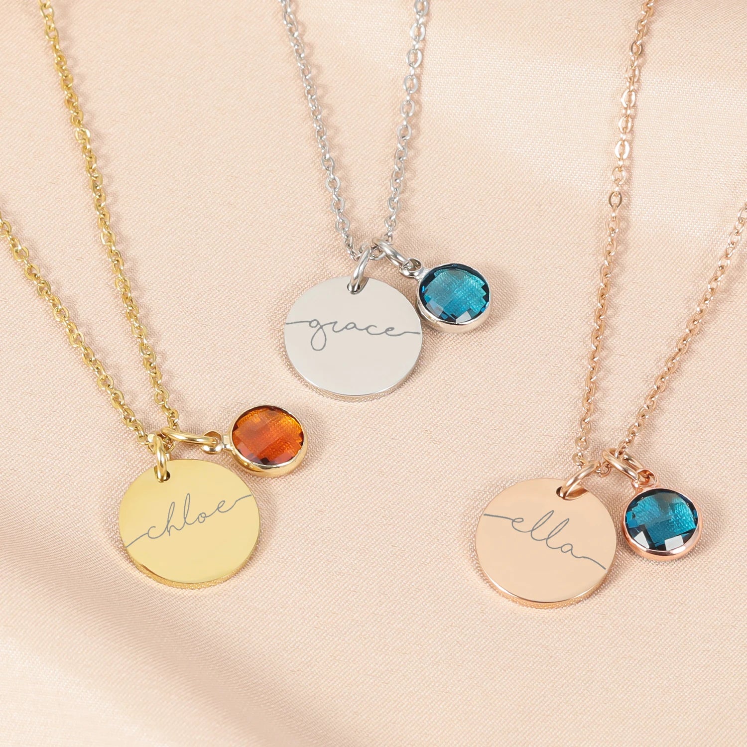 Dainty Personalized Name & Birthstone Necklace - Veinci