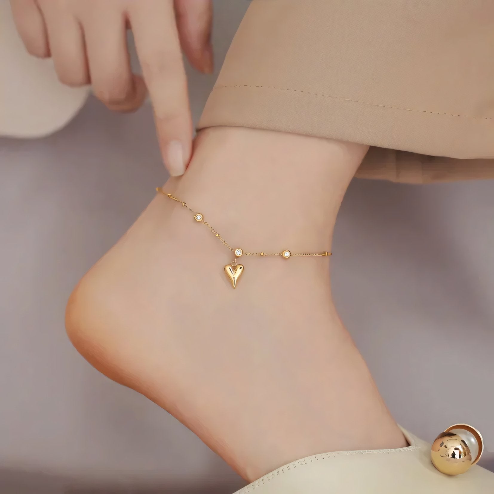 Dainty Romantic Heart Diamond Anklet - Veinci