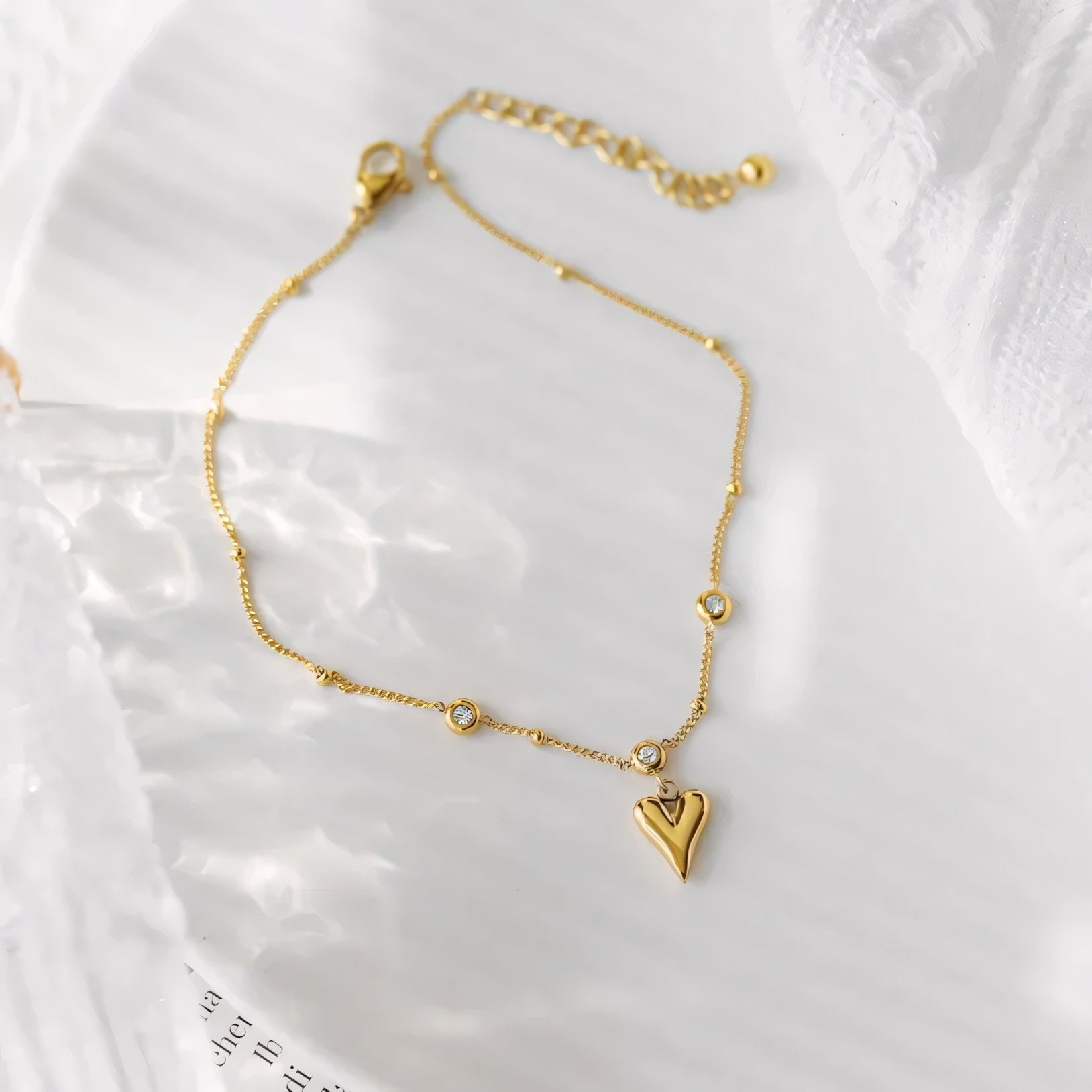 Dainty Romantic Heart Diamond Anklet - Veinci