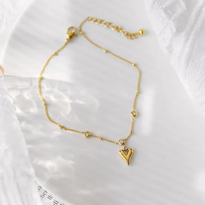 Dainty Romantic Heart Diamond Anklet - Veinci