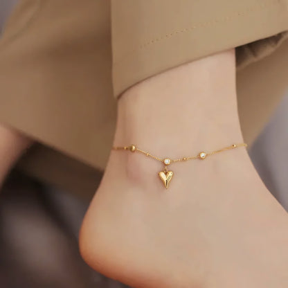 Dainty Romantic Heart Diamond Anklet - Veinci