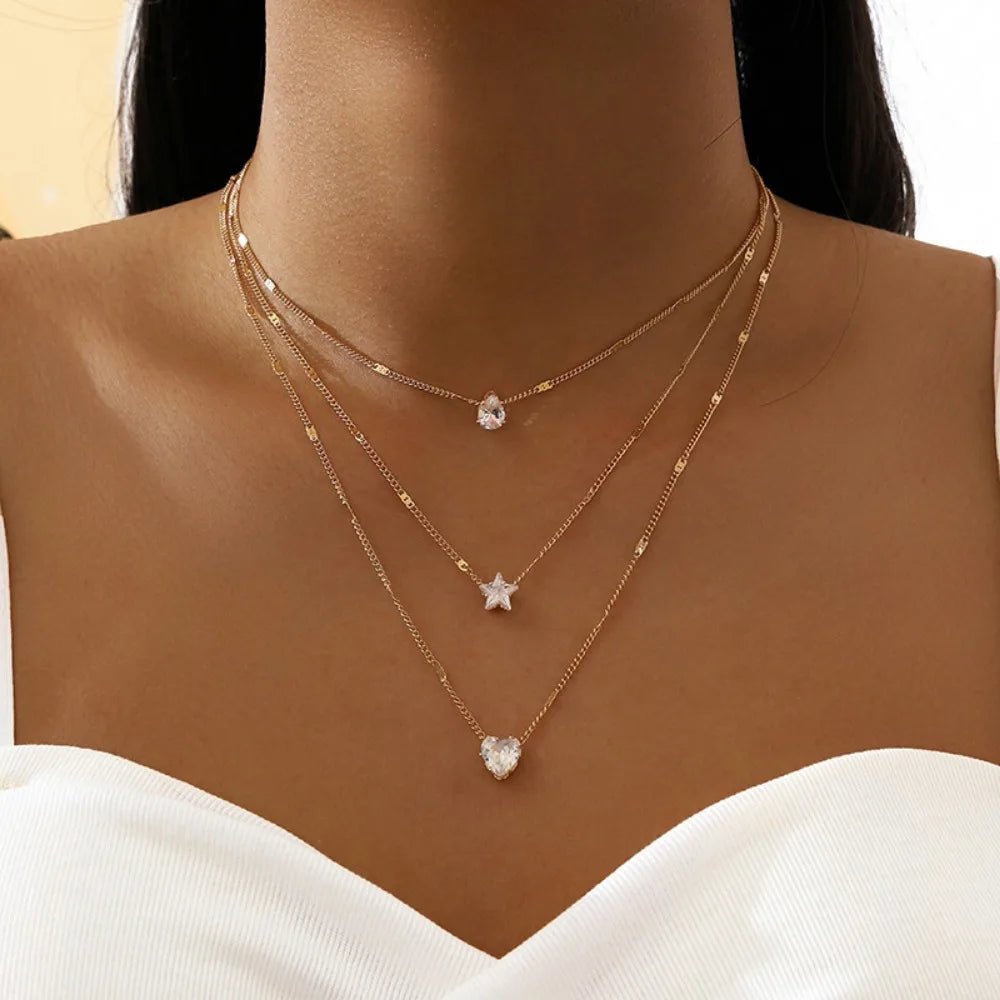 Dainty Shaped Diamonds Necklace Stack - Veinci