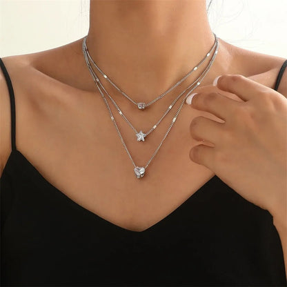 Dainty Shaped Diamonds Necklace Stack - Veinci