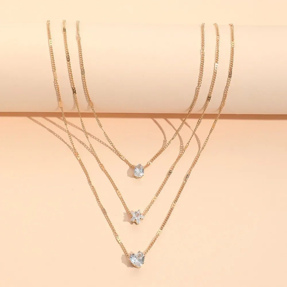 Dainty Shaped Diamonds Necklace Stack - Veinci