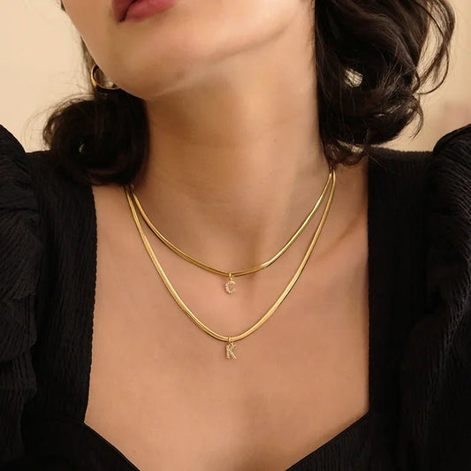 Dainty Snake Chain Initial Necklace - Veinci