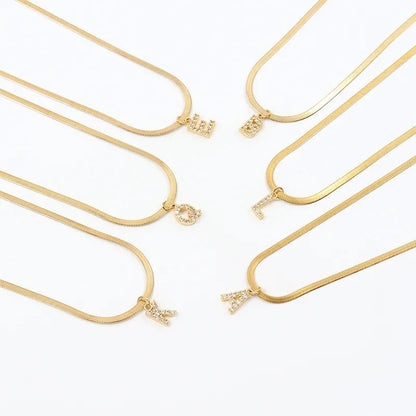 Dainty Snake Chain Initial Necklace - Veinci