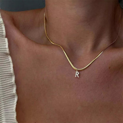 Dainty Snake Chain Initial Necklace - Veinci