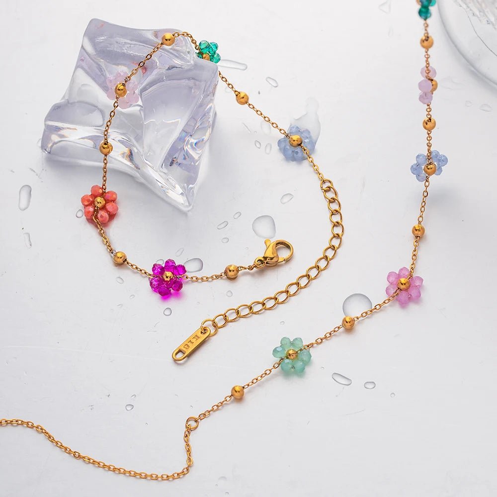 Dainty Spring Floral Bracelet and Necklace - Veinci