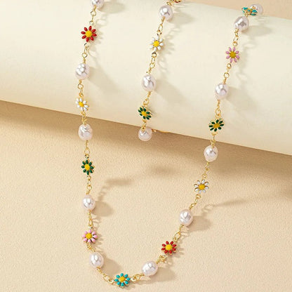 Dainty Spring Floral Pearls Bracelet and Necklace Set - Veinci