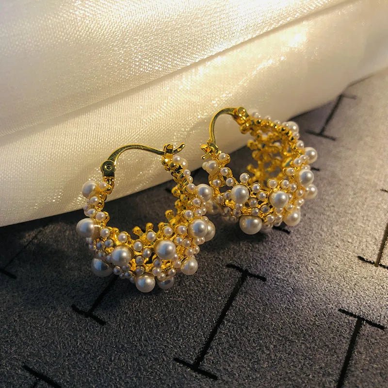 Dainty Statement Pearl Hoop Earrings - Veinci