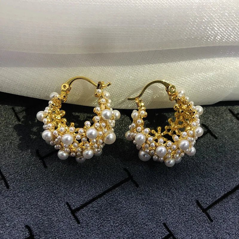 Dainty Statement Pearl Hoop Earrings - Veinci