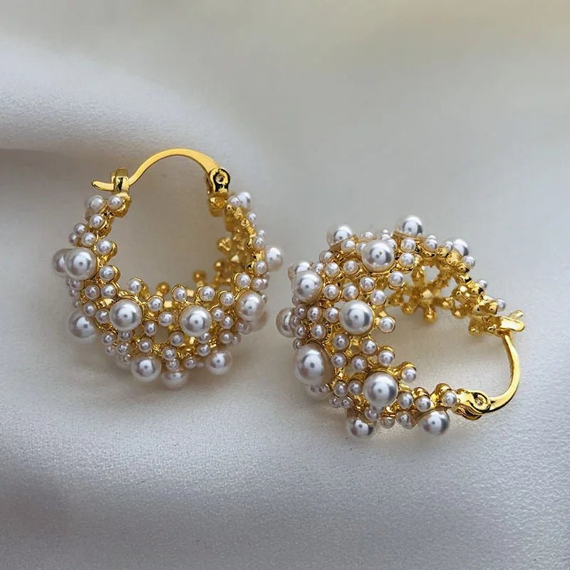 Dainty Statement Pearl Hoop Earrings - Veinci