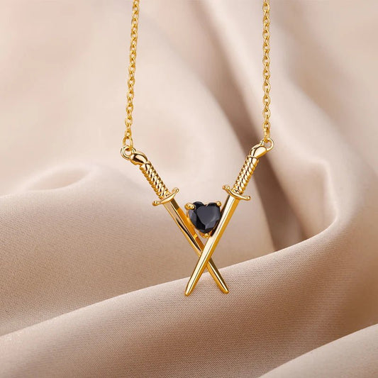 Dainty Sword and Heart Pendant Necklace - Veinci