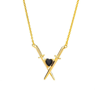 Dainty Sword and Heart Pendant Necklace - Veinci