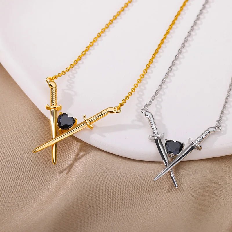 Dainty Sword and Heart Pendant Necklace - Veinci