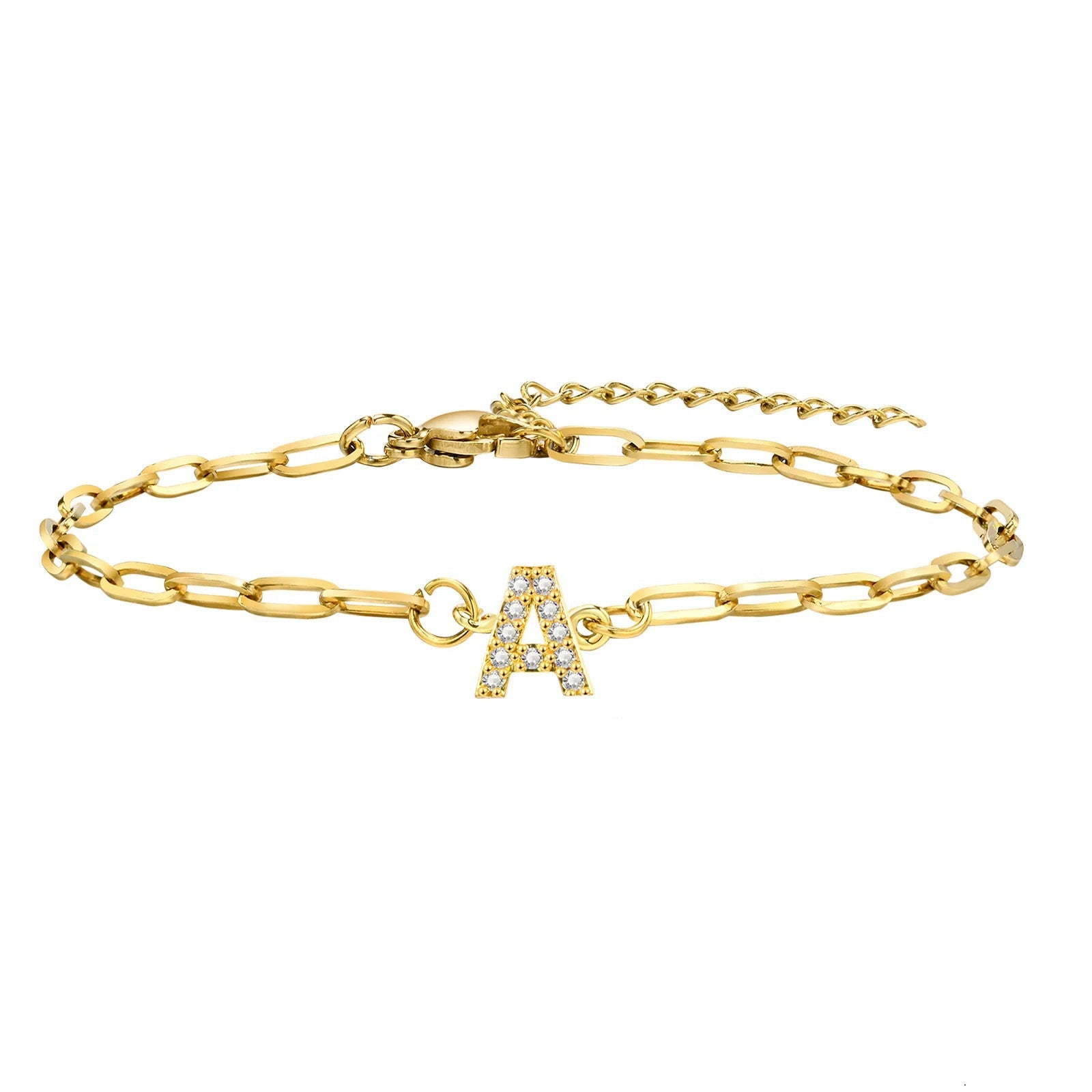 Dainty Thin Paperclip Letter Initial Bracelet - Veinci