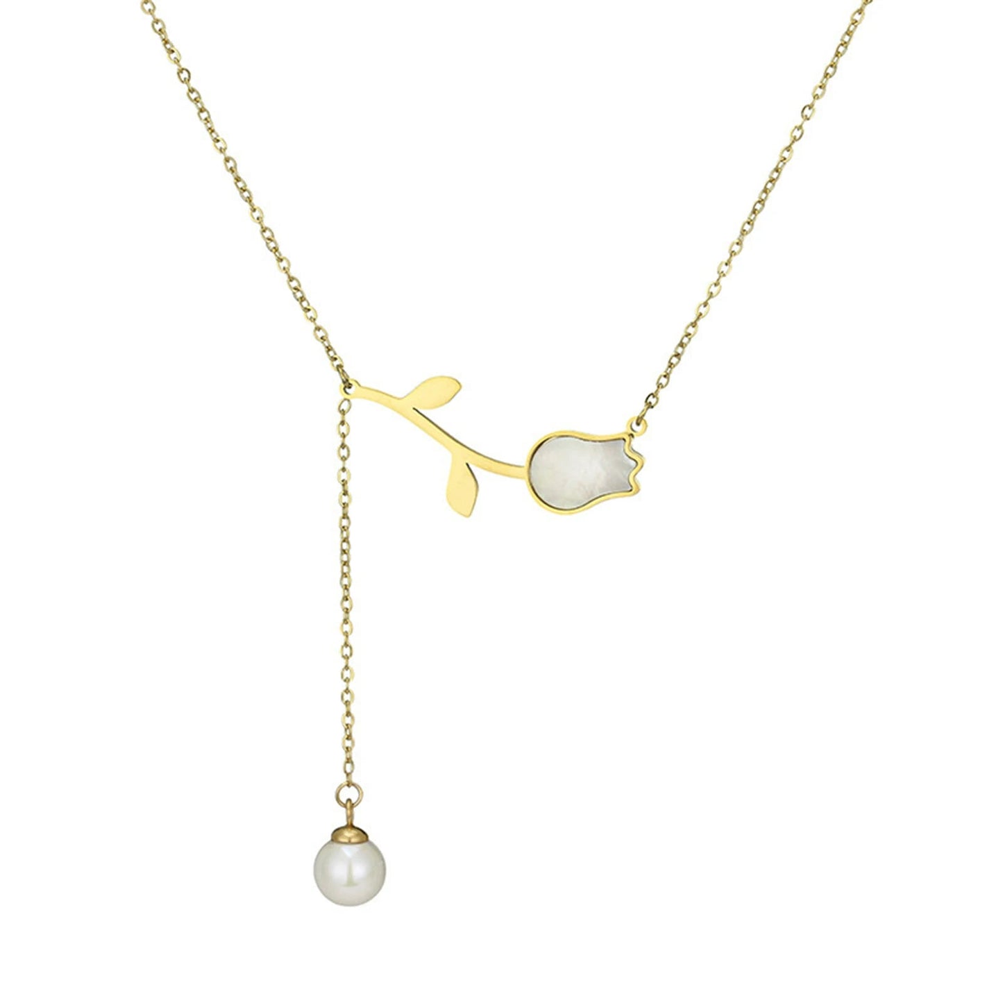 Dainty Tulip Pearl Tassel Necklace - Veinci