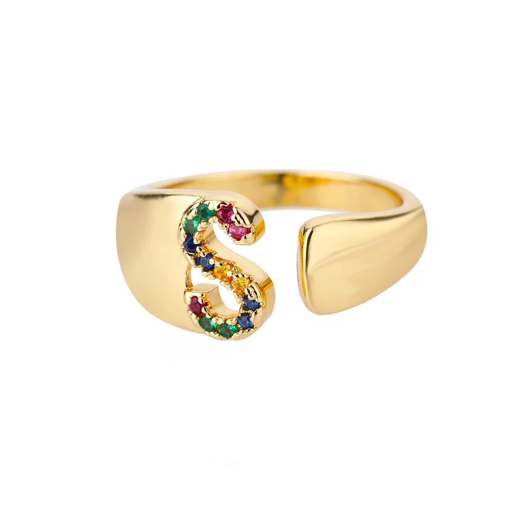 Dazzling Rainbow Custom Letter Initial Rings - Veinci