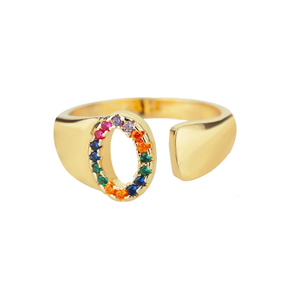 Dazzling Rainbow Custom Letter Initial Rings - Veinci