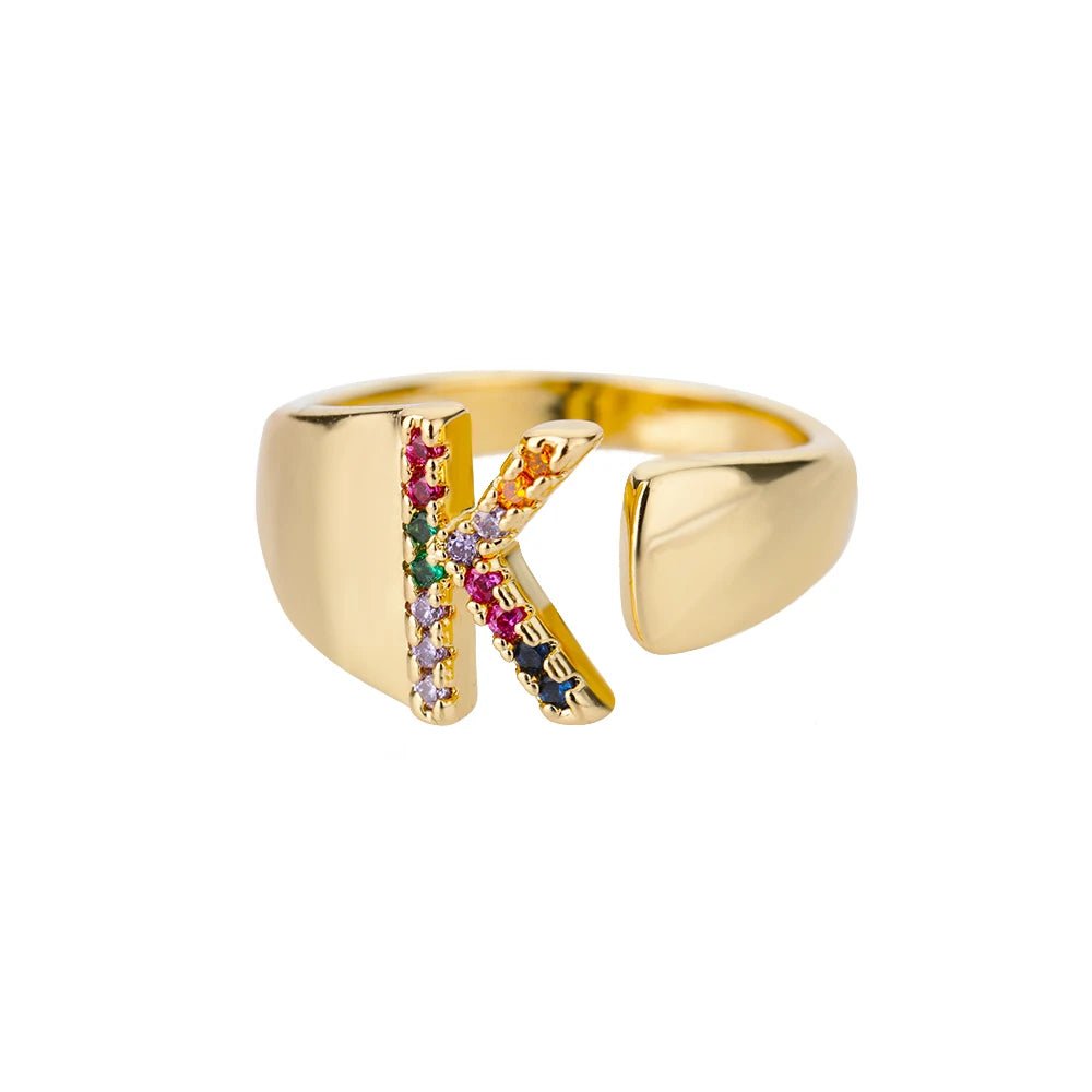 Dazzling Rainbow Custom Letter Initial Rings - Veinci