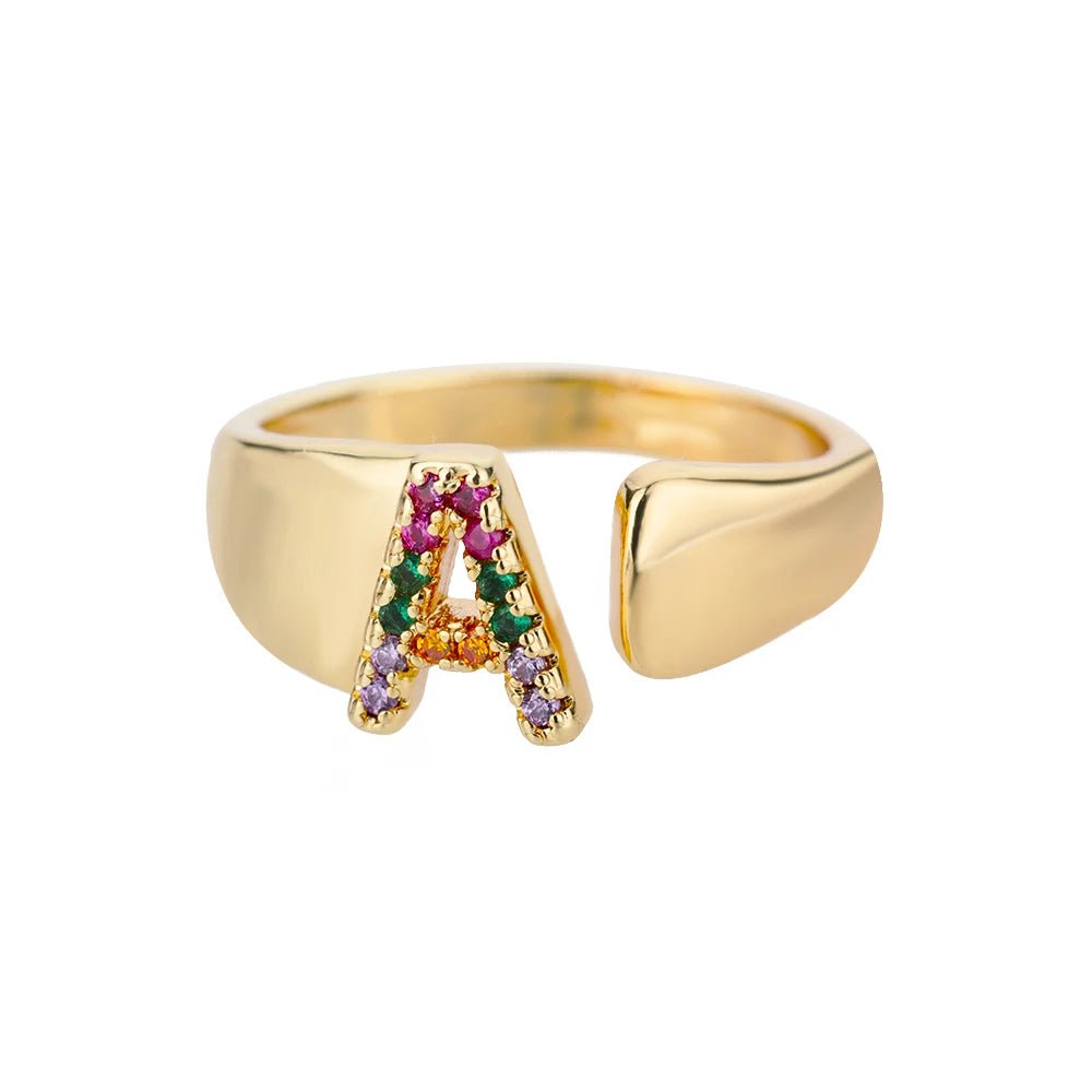 Dazzling Rainbow Custom Letter Initial Rings - Veinci