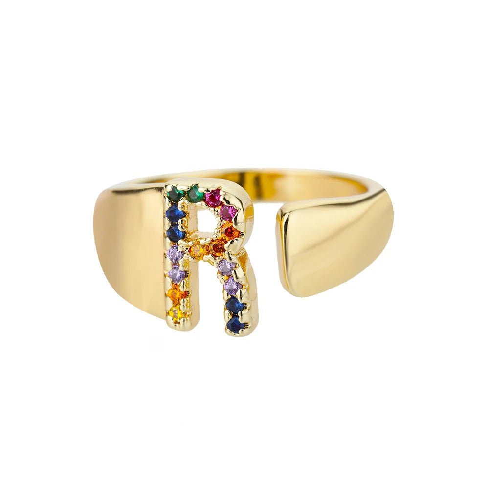 Dazzling Rainbow Custom Letter Initial Rings - Veinci