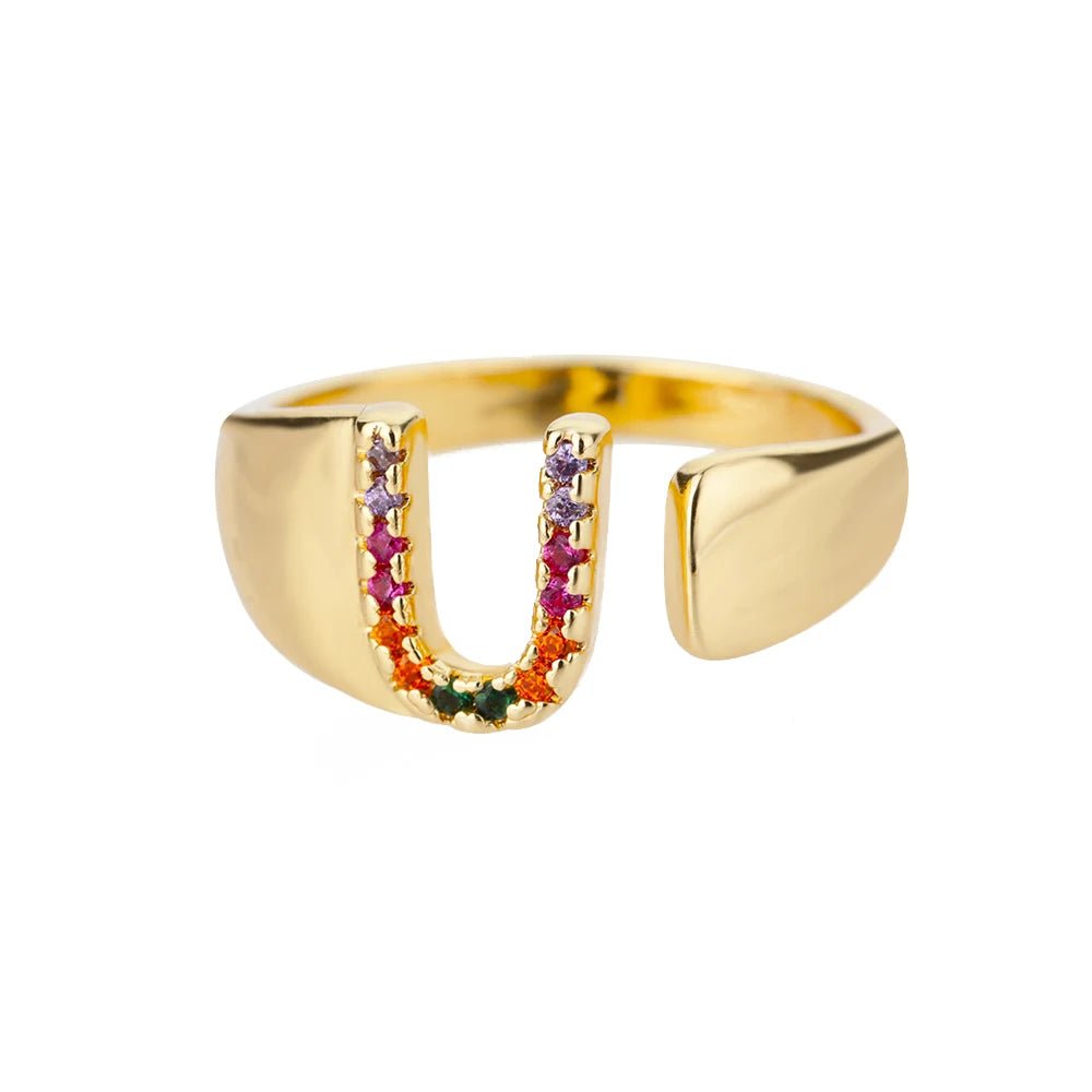 Dazzling Rainbow Custom Letter Initial Rings - Veinci