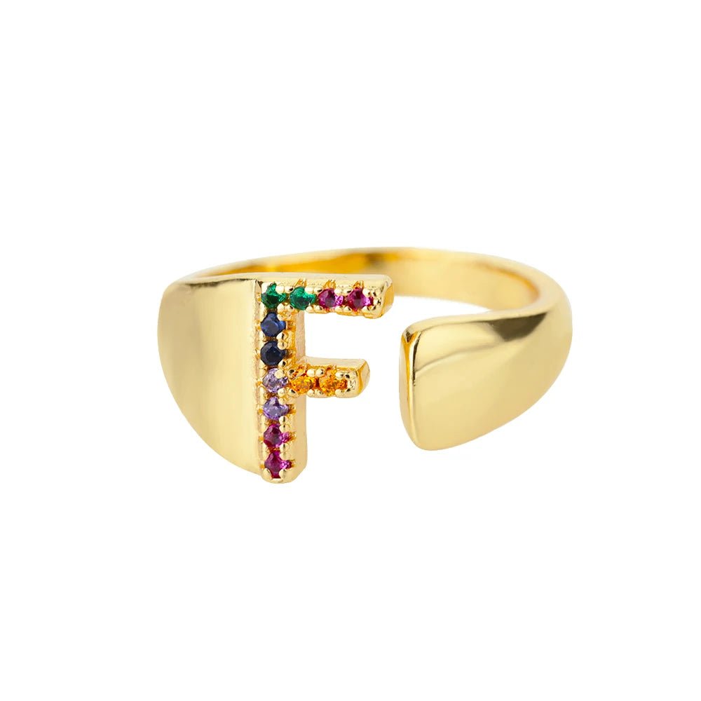 Dazzling Rainbow Custom Letter Initial Rings - Veinci