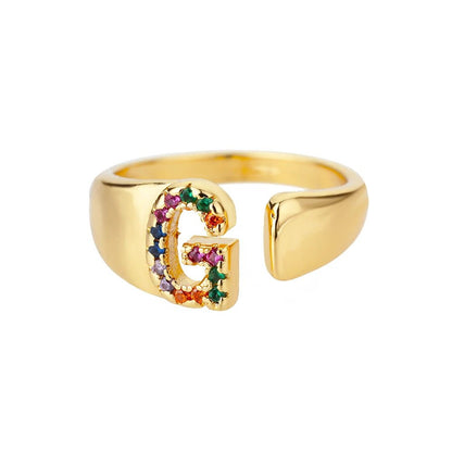 Dazzling Rainbow Custom Letter Initial Rings - Veinci