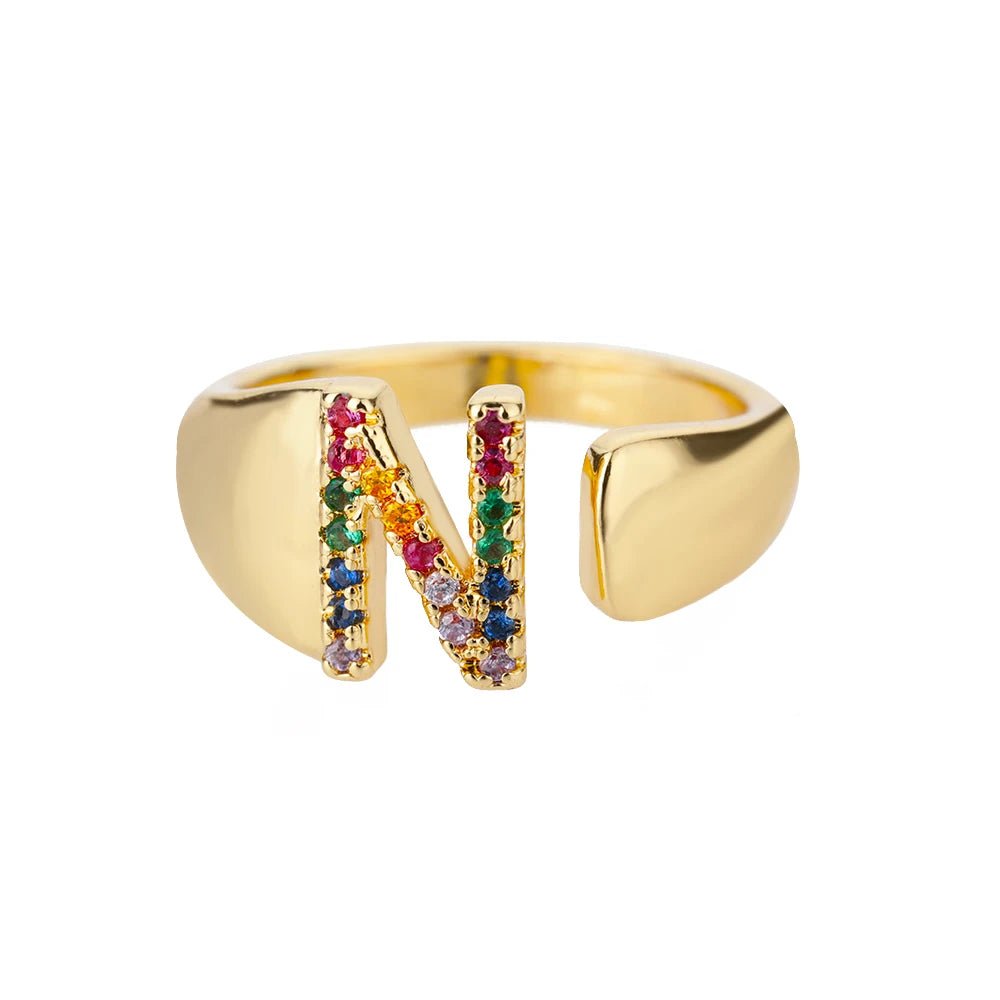 Dazzling Rainbow Custom Letter Initial Rings - Veinci